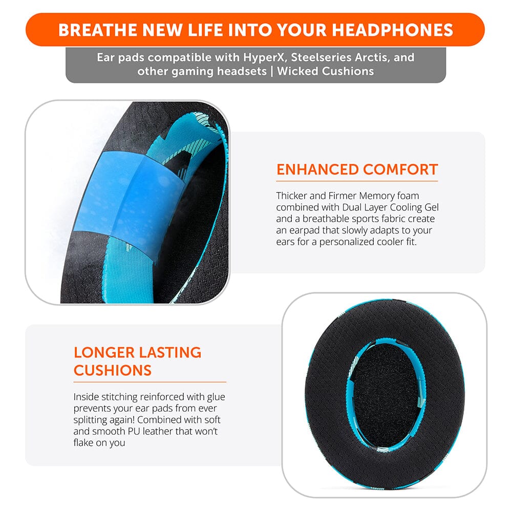 WC FreeZe - Hybrid Cooling Gel Infused Gaming Earpads | Cyan Prism