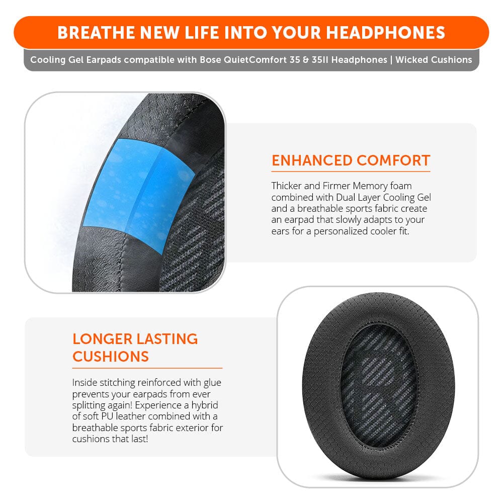 Bose QC 35 Cooling Gel Earpads | Black