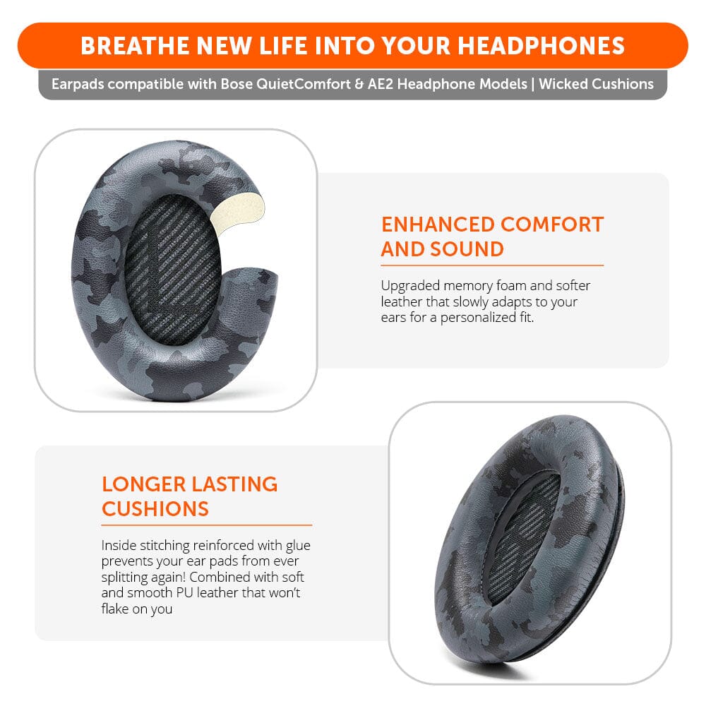 Replacement Ear Pads For Bose QC35 | Black Camo