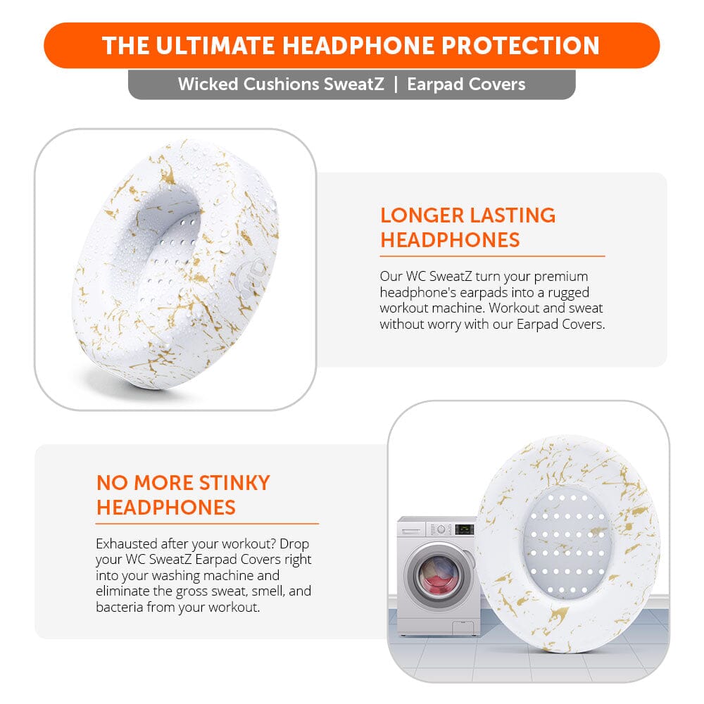 WC SweatZ Protective Headphone Earpad Cover | Gold Marble