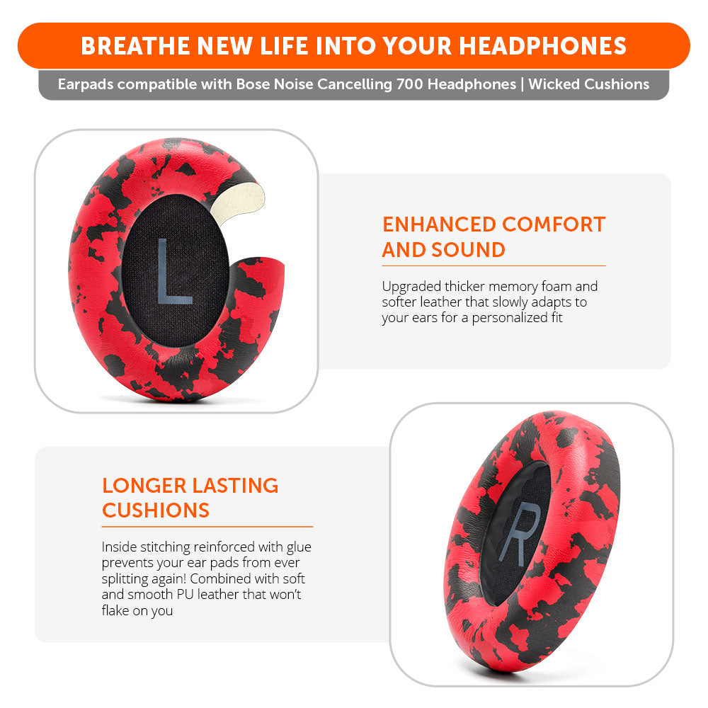 Replacement Ear Pads For Bose NC 700 | Red Camo