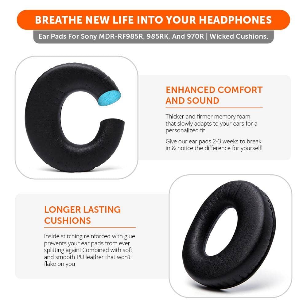 Replacement earpads for Sony MDR-RF985R, MDR-RF985RK, MDR-RF970R Black |