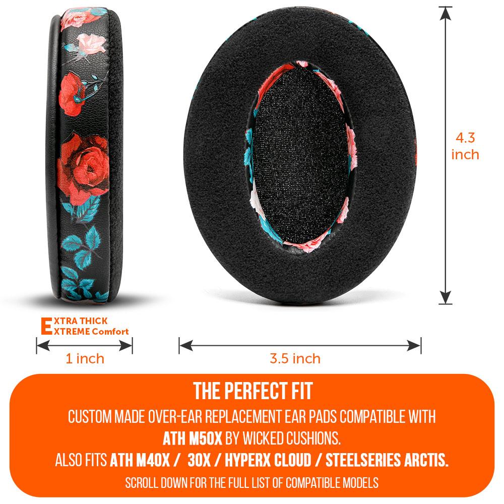 Upgraded Gaming Earpads - Hybrid Velour | Black Floral