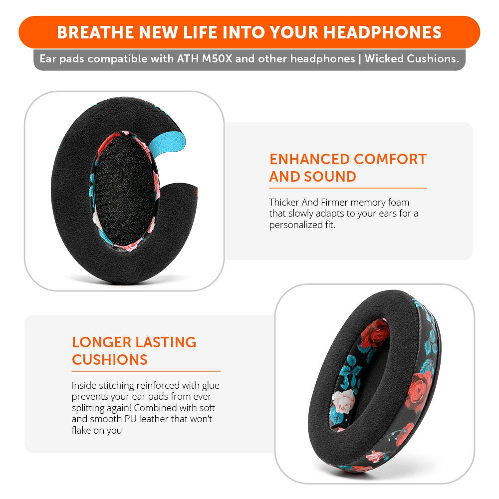 Upgraded Gaming Earpads - Hybrid Velour | Black Floral