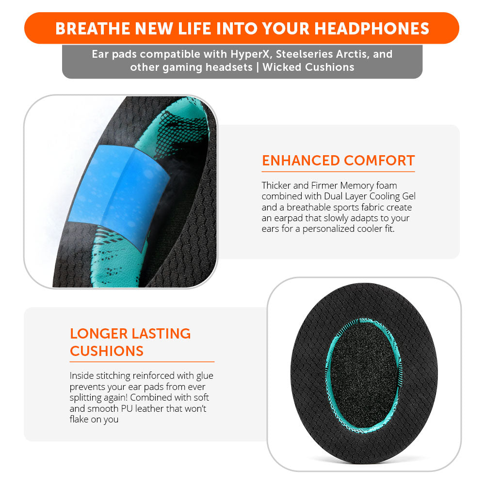 WC FreeZe - Hybrid Cooling Gel Infused Gaming Earpads | SpeedRacer Cyan