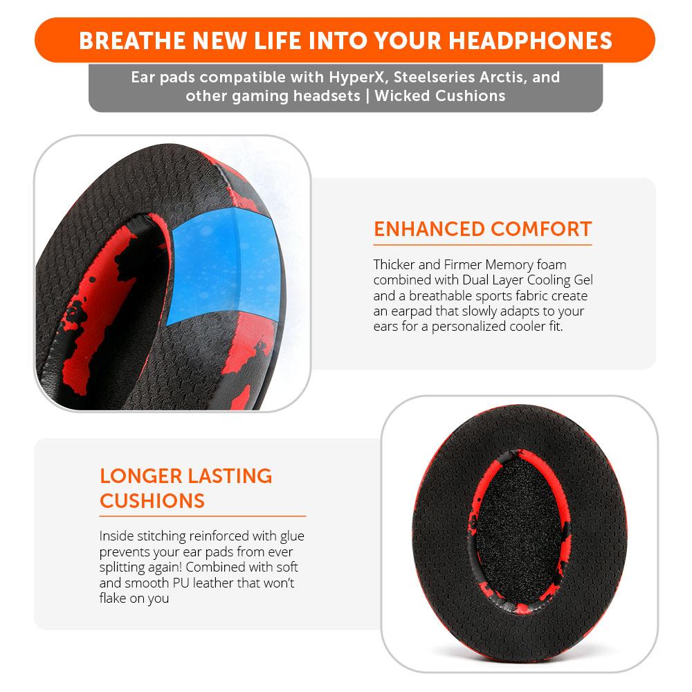 WC FreeZe - Hybrid Cooling Gel Infused Gaming Earpads | Red Camo