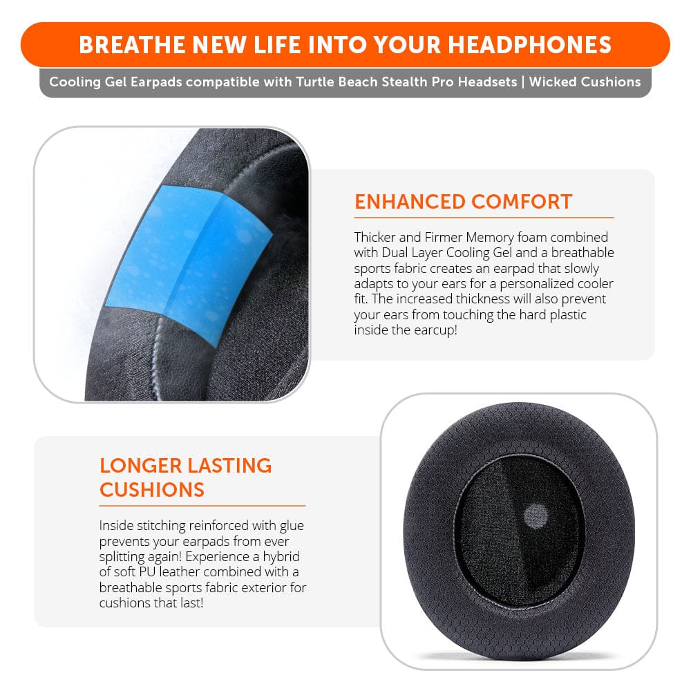 Cuscinetti Auricolari WC FreeZe Per Turtle Beach Stealth Pro - In Gel Rinfrescante - Nero - Comfort E Isolamento Acustico - Foto 10