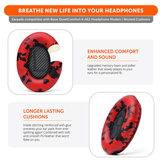 Replacement Ear Pads For Bose QC35 | Red Camo