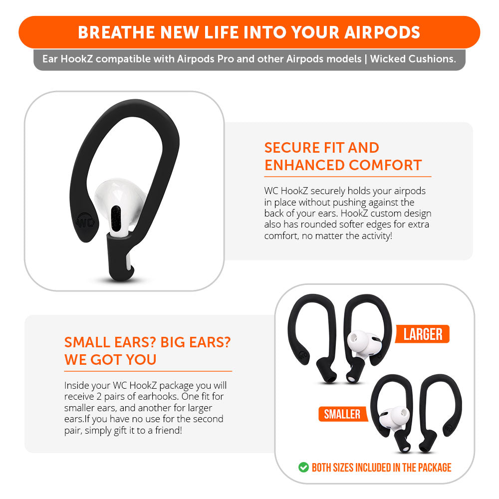 WC HookZ V2 Over Ear Hooks for Apple Airpods (1, 2, 3, Pro)